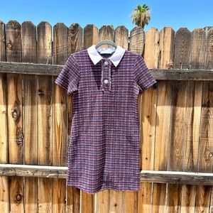 ZARA Multicolor Tweed White Color Mini Dress